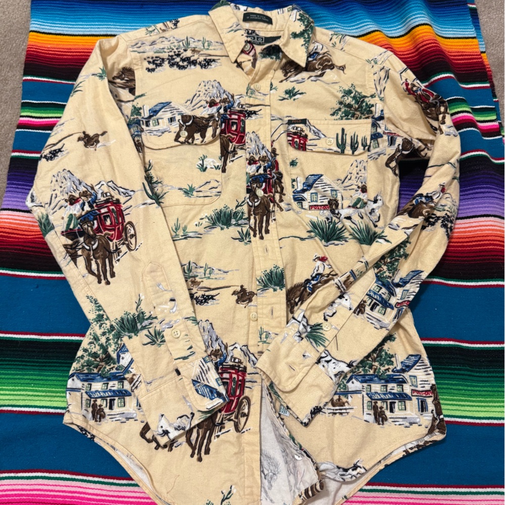 Polo by Ralph Lauren Beige Western Stagecoach Print Button-Down Shirt